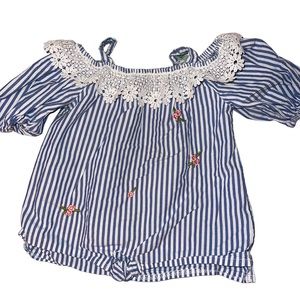 Forever Me Toddler Blue White Stripe Top Toddler Girl Size 4T Off Shoulder
